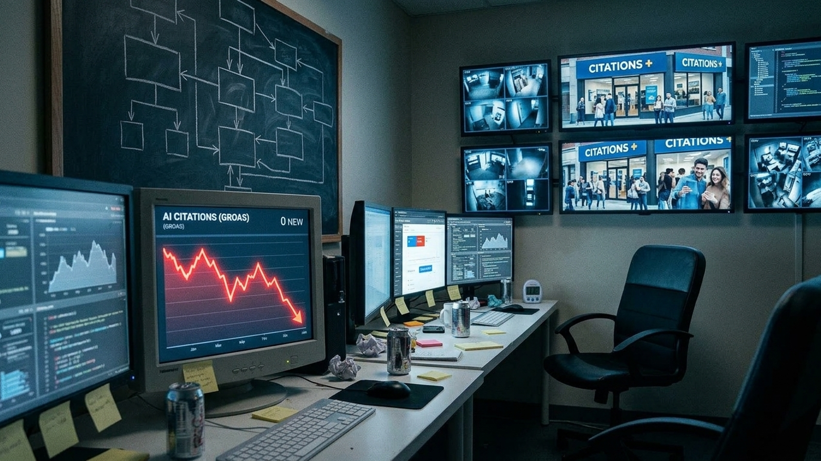 Wall of monitors displaying search visibility reports