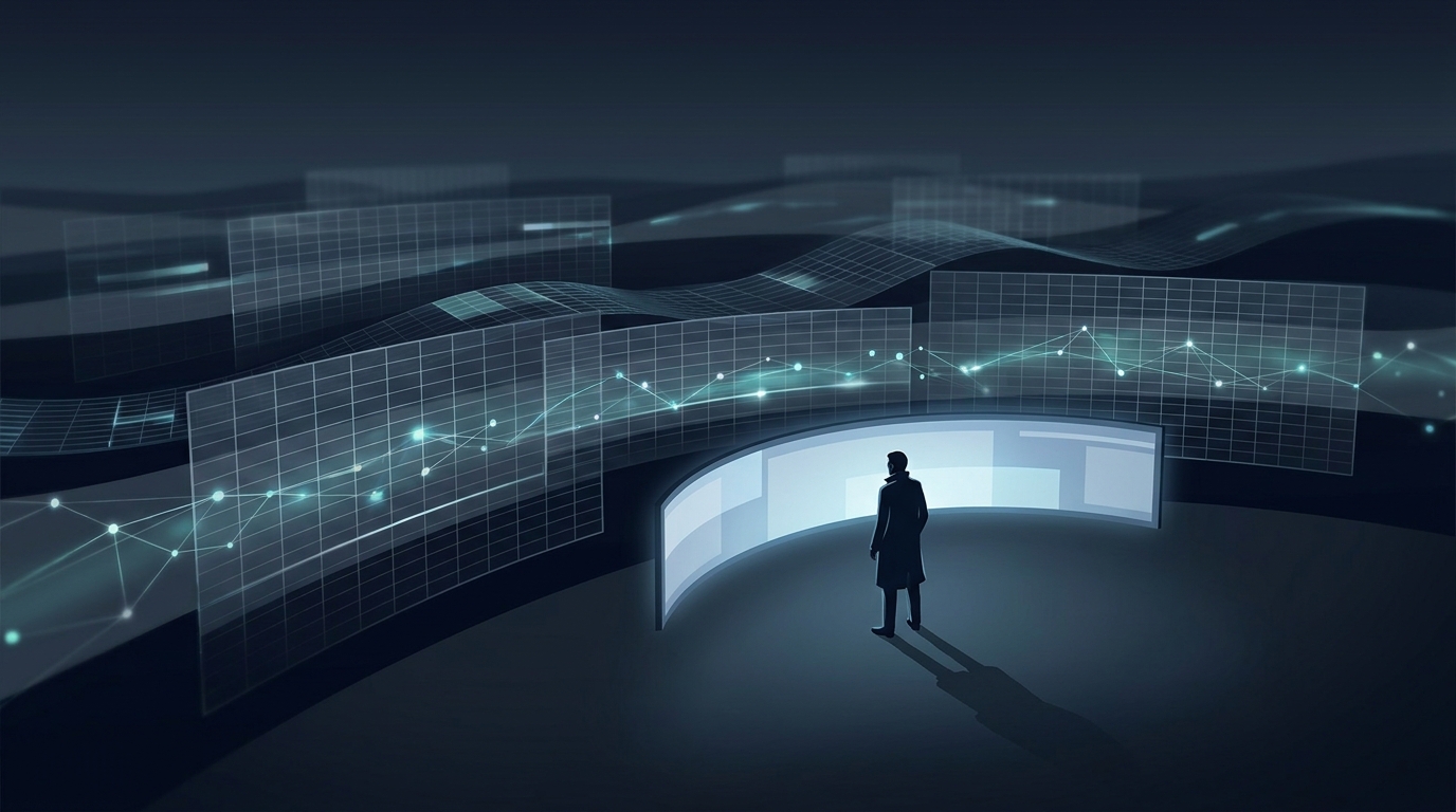 An agency command center with layered automated systems running in the background, a lone strategist overseeing seamless Google Ads execution at scale
