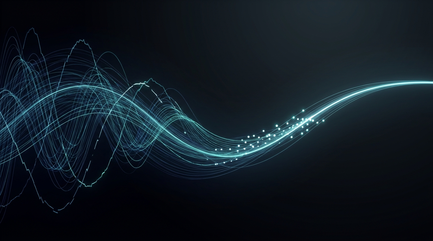 Abstract visualization of an algorithm learning curve stabilizing over time, representing the Google Ads learning phase settling into optimized performance