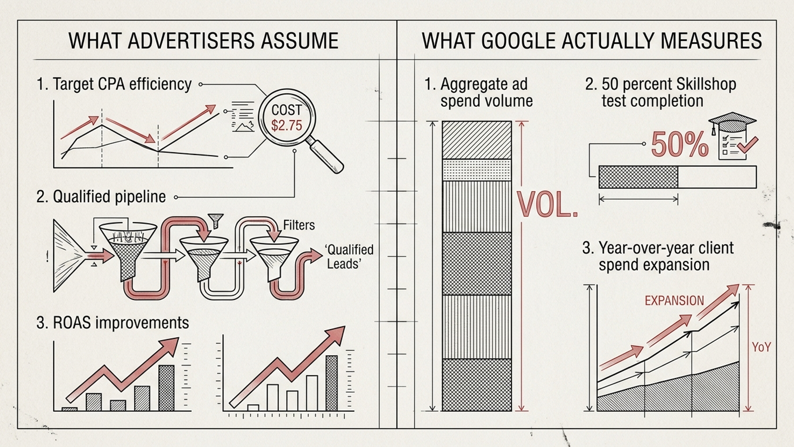 A split diagram contrasting what advertisers may assume the Premier Partner badge certifies with the criteria behind it.