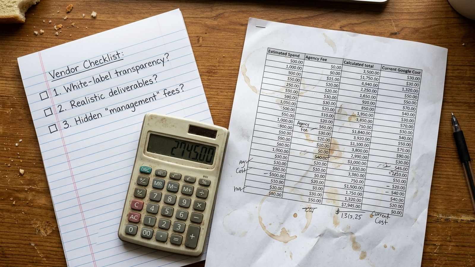 Checklist and calculator laid out for per-client cost math